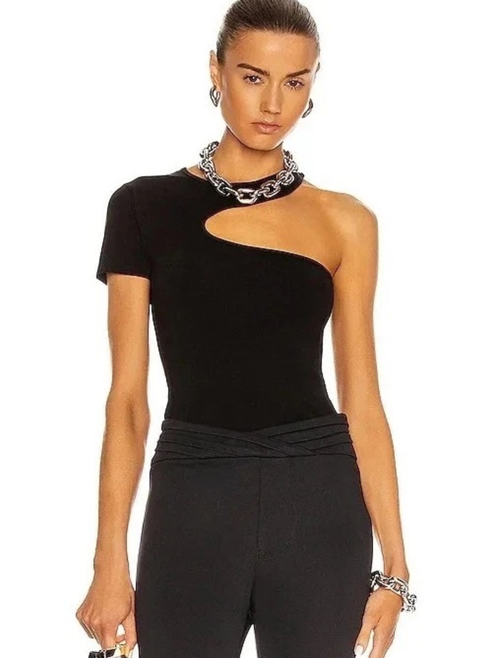 NWT Helmut Lang Black Cut-Out Short Sleeve Seamless Stretch Tee Size XS/S